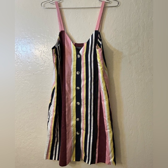 TOPSHOP Womens Sleeveless Stripe Button Front Mini Dress Size - Picture 2 of 8